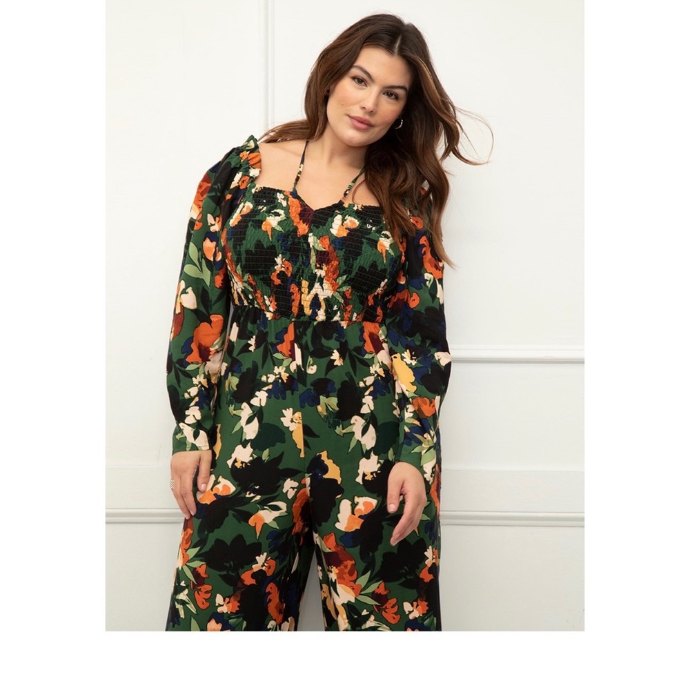 ELOQUII Elements Women's Plus Size Tie Neck Jumpsuit
